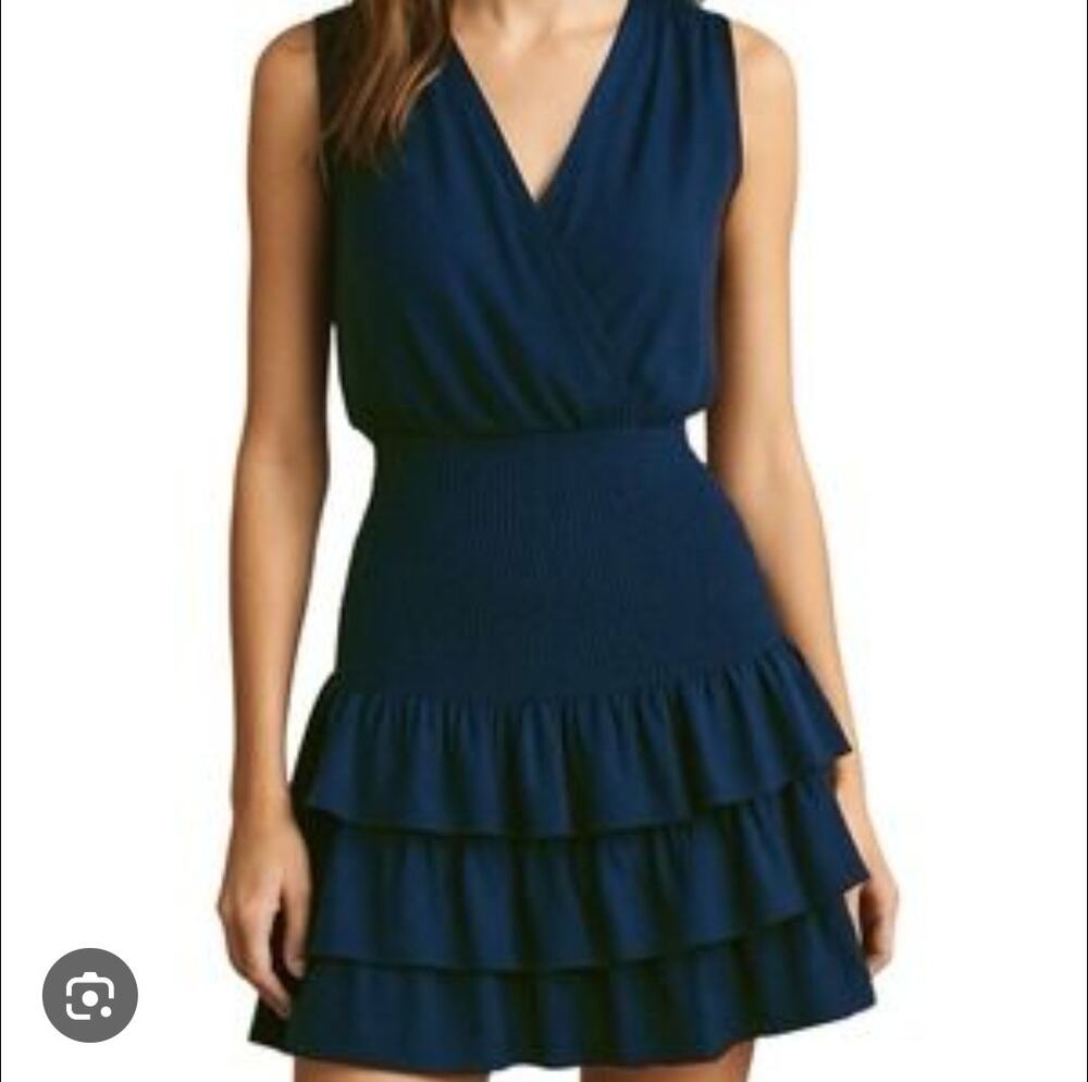 Amanda Uprichard Chantal Dress Blue Smocked Ruffle Mini Dress Size P/XS Preppy